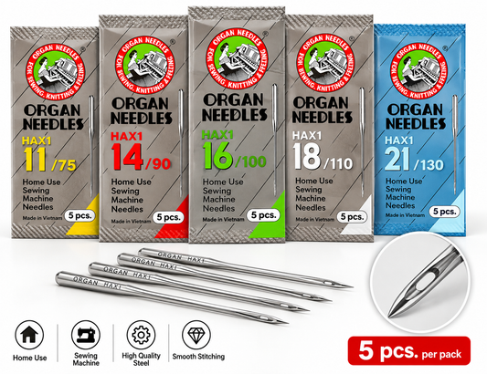 Organ Needle Pack of 5 (major 5 sizes)