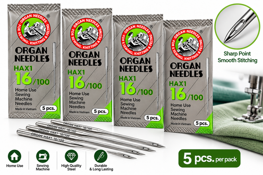 Organ HAX1 16/100 Sewing Machine Needles – 5 Pcs | Home Sewing Machine Needles