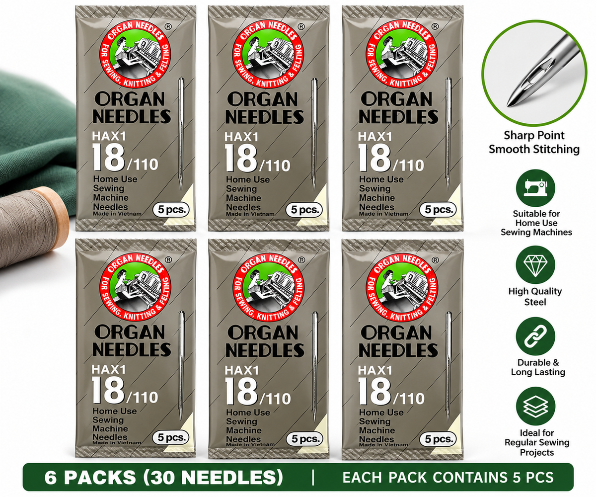 ORGAN HAX1 18/110 Sewing Machine Needles – 30 Needles (6 Packs × 5 Pcs)